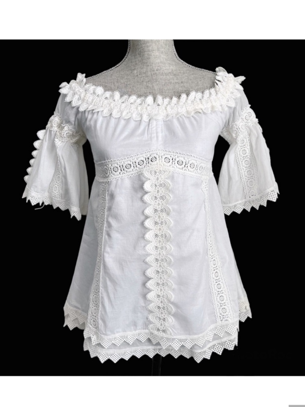 Style Mafia Off Shoulder Lace Crochet Cotton Babydoll Top Small